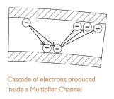 illlustraiton of cascade effect of electrons produced inside a multiplier channel
